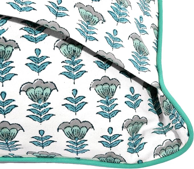 Ridhi Block Print Aquamarine Blue Pillow Cover 16" x 16" Decorative Couch - Image 3