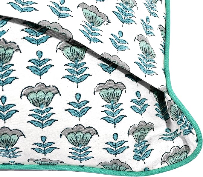 Ridhi Block Print Aquamarine Blue Pillow Cover 20" x 20" Decorative Couch - Image 3