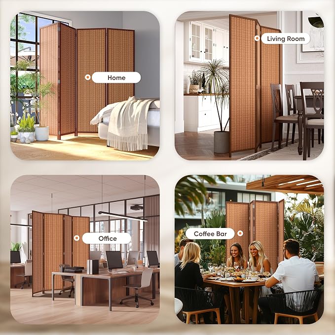 JOSTYLE 4 Panel Folding Privacy Screens 6ft Bamboo Freestanding Room Dividers - Image 8