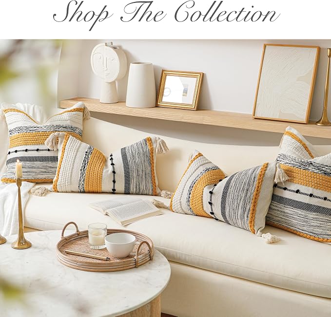 BlissBlush Boho Decorative Throw Pillow Cover 22x22 Square Yellow Mustard - Image 7