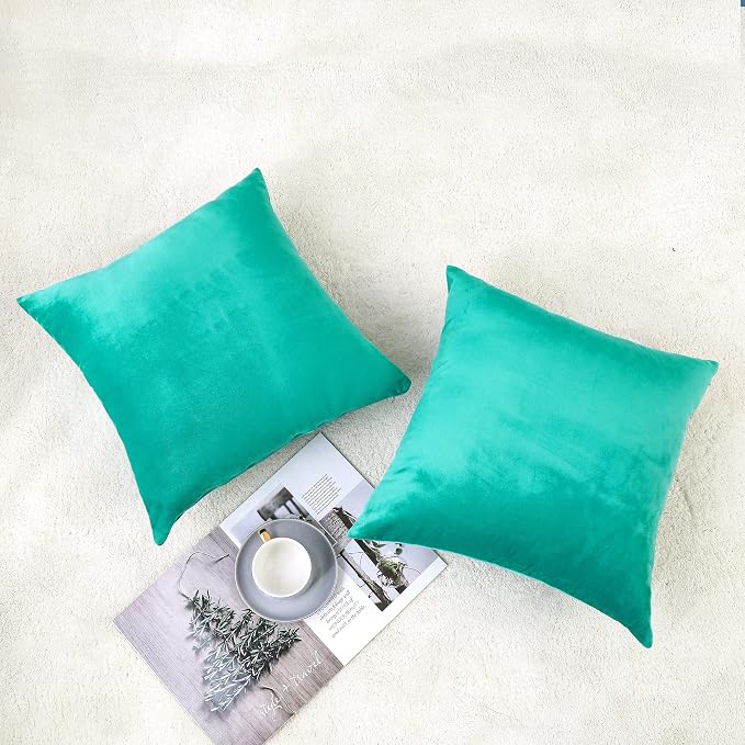 NiNi ALL Decorative Throw Pillow Covers Velvet 28x28 Inch Pack of 2 Aqua Green - Image 2