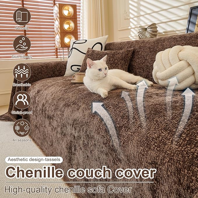 ROOMLIFE Brown Sofa Cover, Vintage Boho Couch Cover - Image 2