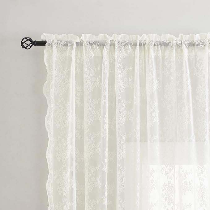 YJ YANJUN Vintage Lace Curtains 84 Inches Long-Victorian Floral Pattern Ivory - Image 4