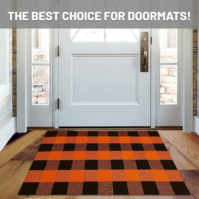 IOHOUZE Fall Buffalo Plaid Check Rug Outdoor Doormat 27.5 x 43 Inches Washable - Image 9