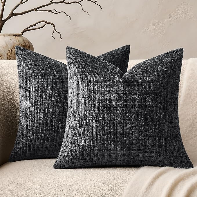 ZeeMart Fine-Textured Throw Pillow Covers Set of 2, 20x20 Inch Charcoal by ZEEMARTONLINE