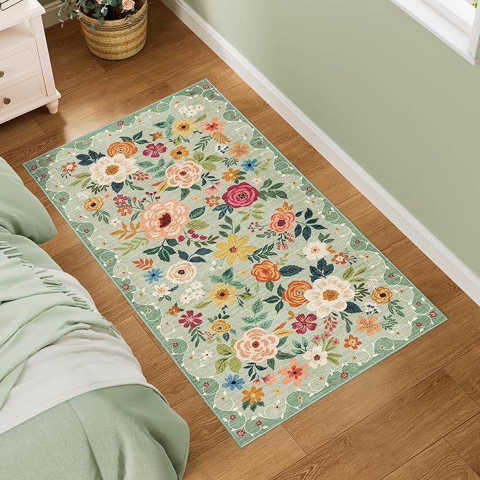 DUKINO 2x4 Rug for Entryway, Washable Kitchen Floral Runner Rug - Image 2