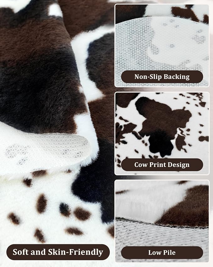 Cow Print Rug Western Decor: 3.6x2.5ft Faux Cowhide Animal Carpet Small Fun - Image 2