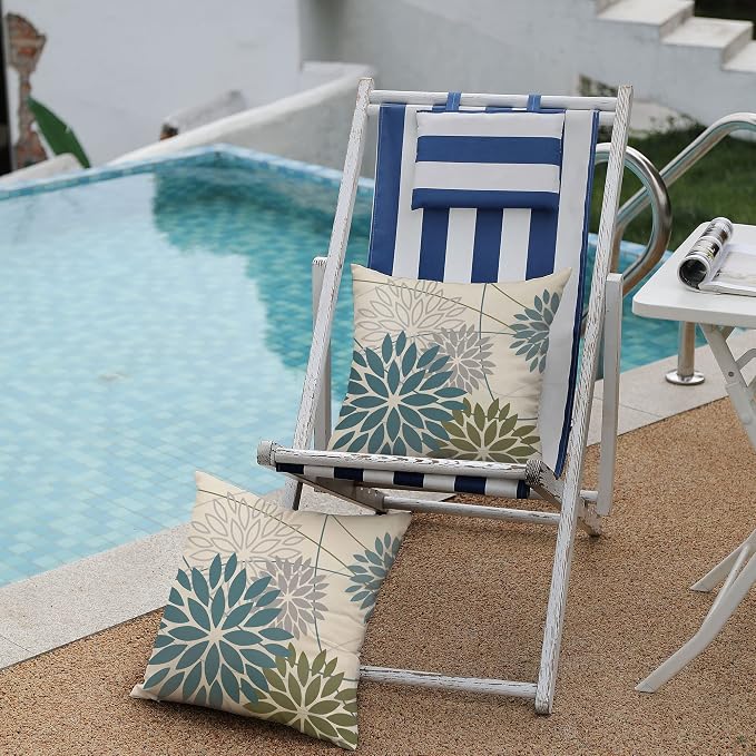 DFXSZ Blue Army Green Outdoor Pillow Covers Set of 2 20X20 Inch Teal Floral - Image 4