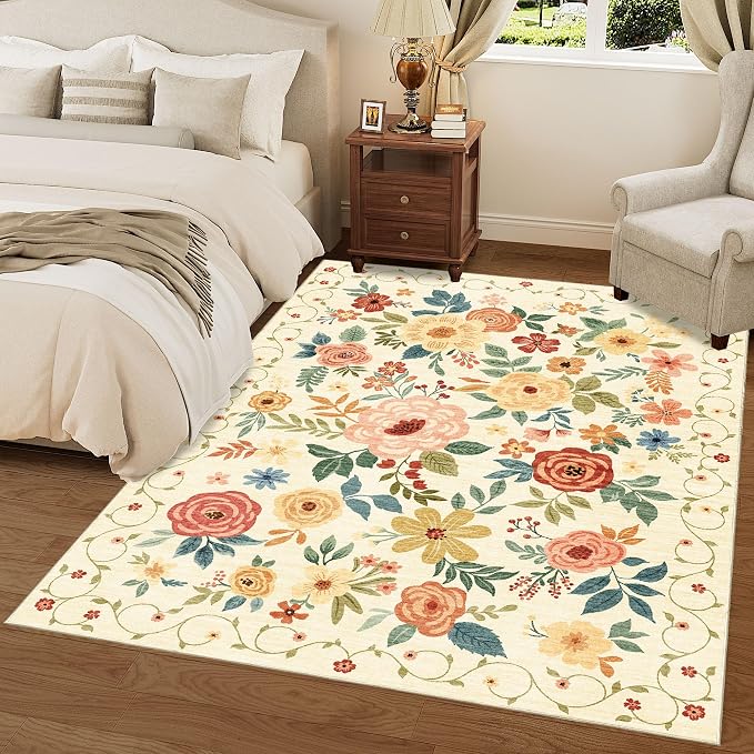 DUKINO 4x6 Area Rug, Lightweight Non Slip Washable Floral Rug, Indoor Low Pile - Image 3