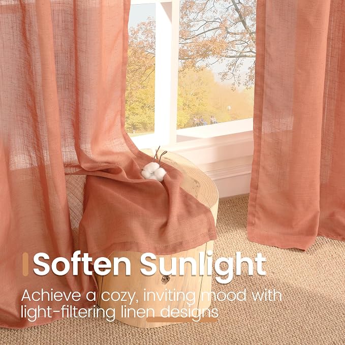 BGment Terracotta Linen Curtains 90 Inch Length - Image 5