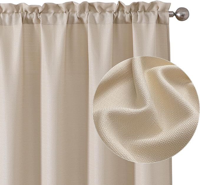 Chyhomenyc Light Filtering Curtains 96 Inch Length 2 Panels Set, Faux Linen - Image 2