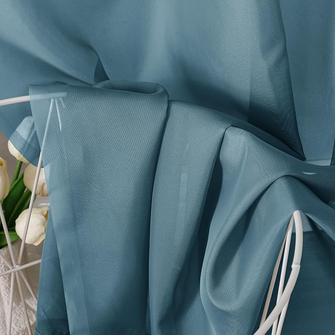 Aiyufeng Dusty Blue Sheer Curtains 63 Inch Length 2 Panels Set, Light Filtering - Image 6