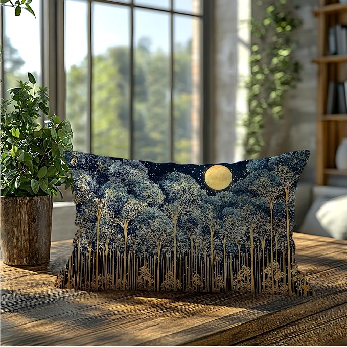 Rustic William Morris Night Forest Moon Decor Pillow Covers 12x20, Vintage Dark - Image 5