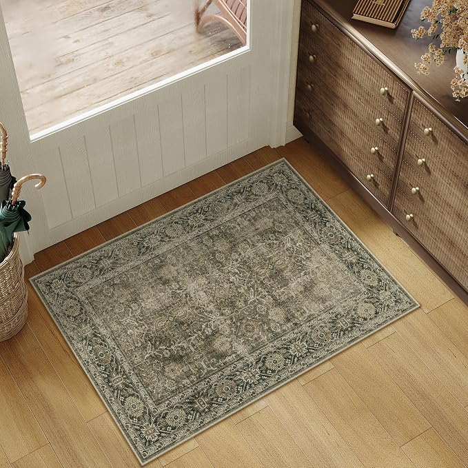 PureCozy Light Brown Entryway Area Rug 2x3 Vintage Indoor Kitchen Washable Door by PureCozy