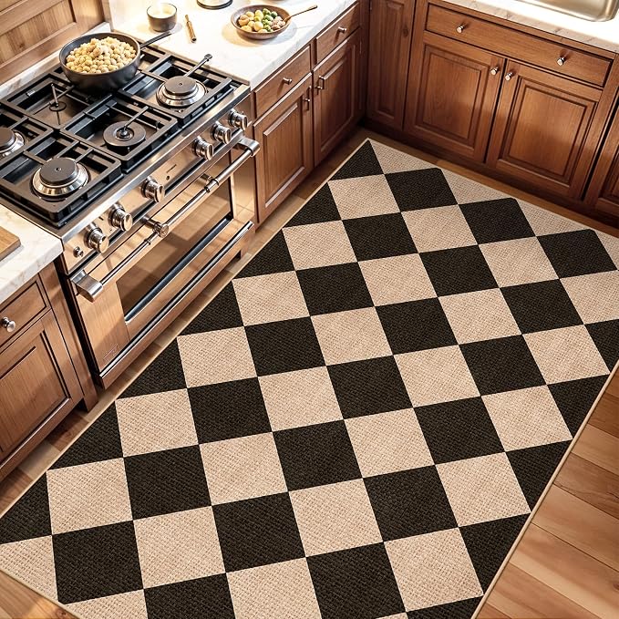 Checkered 3x5 No Shed Jute Rug: Machine Washable Non Slip Rugs Entryway Front - Image 2