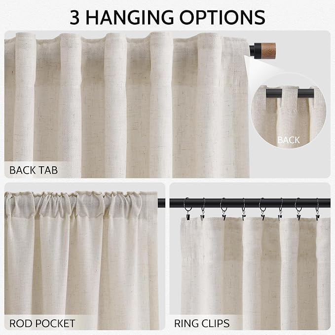 Nanspring Pearl White Linen Curtains 120 Inches Long - Image 2