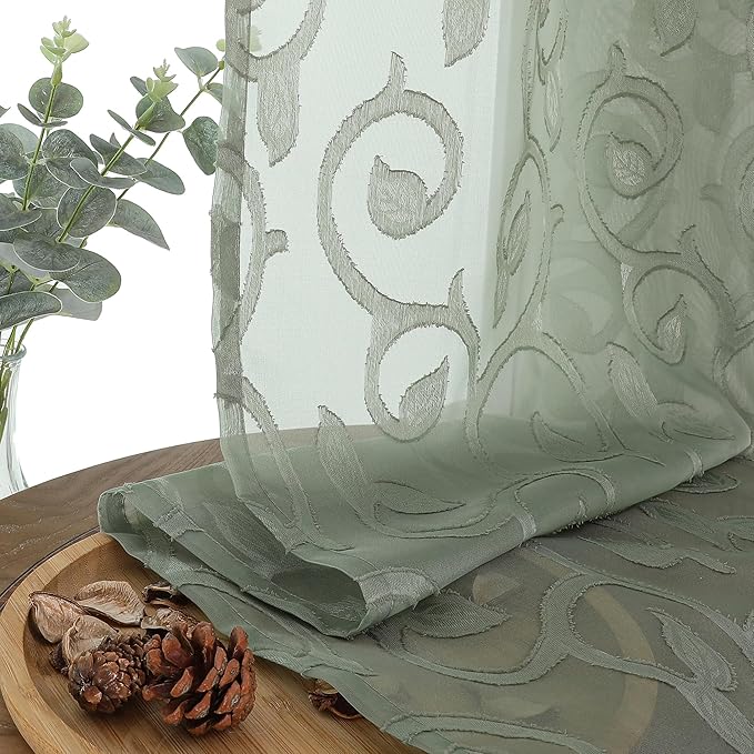 OWENIE Furman Sage Green Sheer Curtains 96 inches Extra Long - Image 6