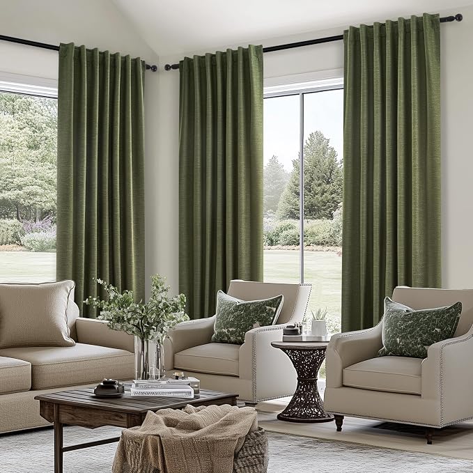 Topfinel 100 Inch Long Black Out Custom Curtains, Olive Green Pleated Window - Image 4