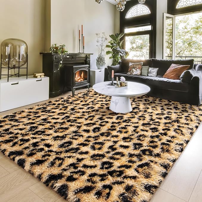Amearea Fluffy Leopard Rug, Premium Cheetah Print Area Rug, Soft Comfy Faux Fur - Image 7