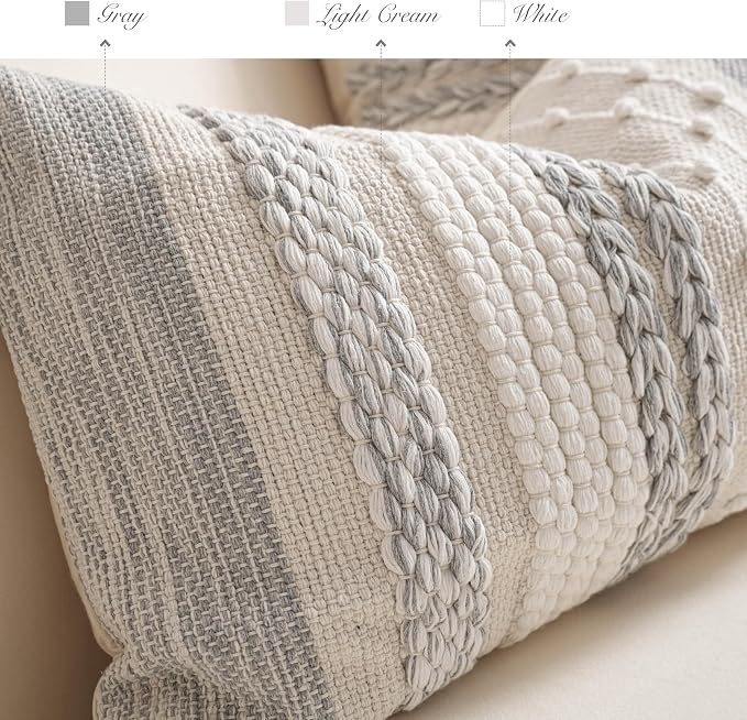 BlissBlush Gray Boho Decorative Throw Pillow Cover 18x18 Square Farmhouse - Image 3