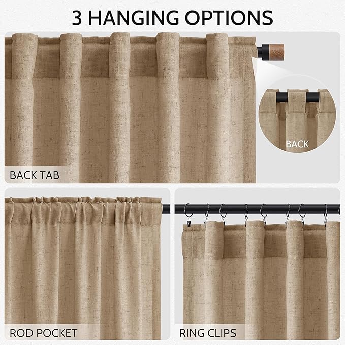 Sand Beige Linen Curtains for Living Room 105 Inches Long Simple Modern Light - Image 2