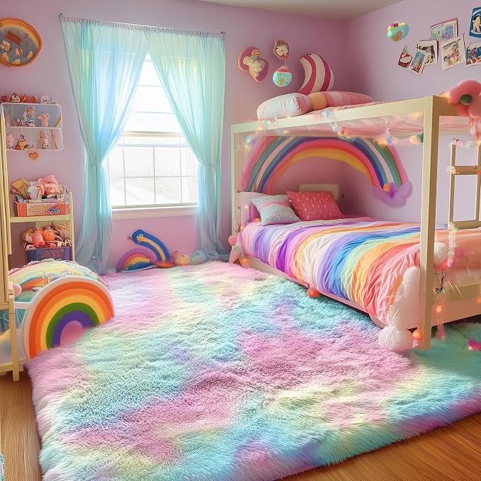 PAGISOFE Fluffy Soft Area Rugs for Girls Bedroom, Plush Shaggy Colorful Rugs - Image 8
