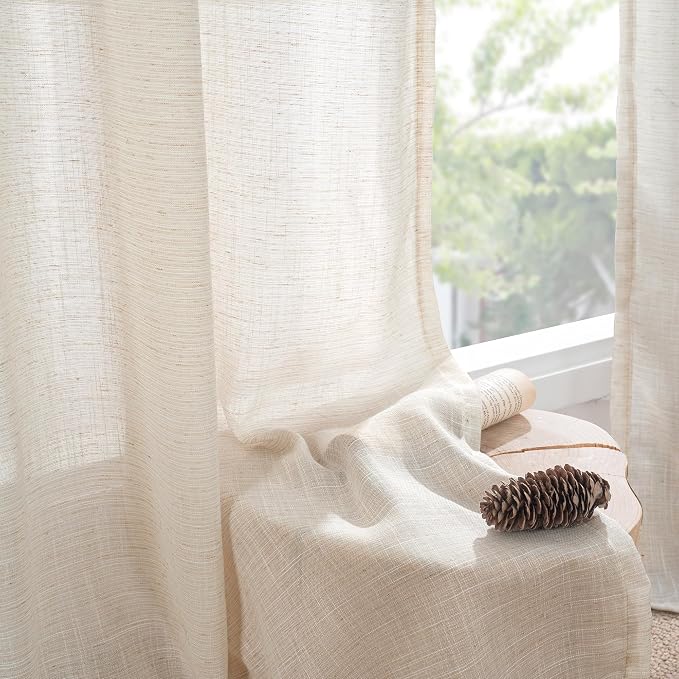 BGment 80 Inches Long Linen Semi Sheer Curtains - Image 7