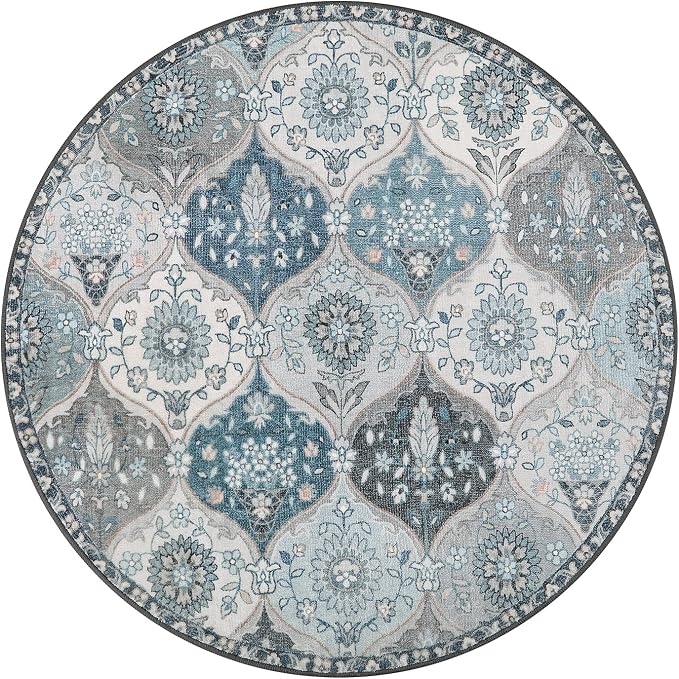 Lahome Moroccan Trellis Round Area Rugs, Washable Small Round Rug 3ft Non-Slip - Image 3