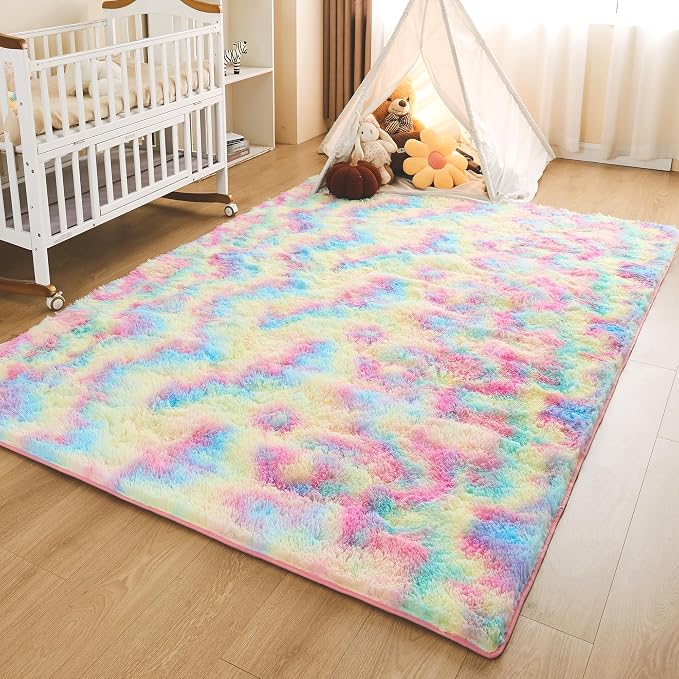 Litanika 6x9 Shag Area Rug for Living Room Bedroom, Tie-Dyed Rainbow High Pile - Image 4