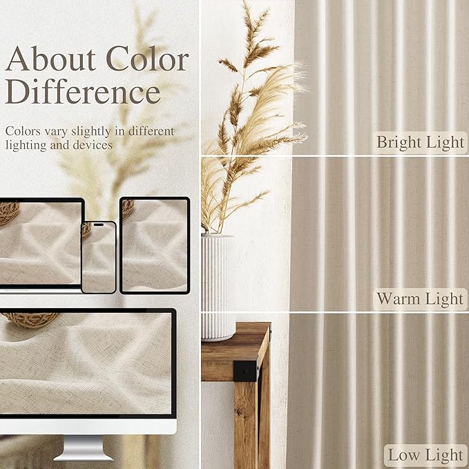 Boho Linen Curtains for Living Room 100 Inches Long Light Filtering Semi Sheer - Image 3