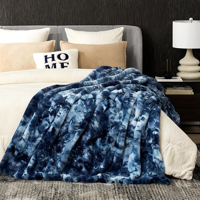 Cozy Bliss Deluxe Striped Rabbit Faux Fur Throw Blanket, Soft Fluffy Warm Plush - Image 6