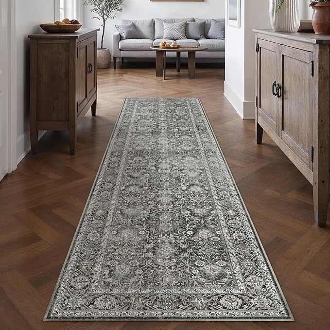 PureCozy Black Runner Rug 2'6"x8' Vintage Area Carpet Hallway Long Indoor - Image 3
