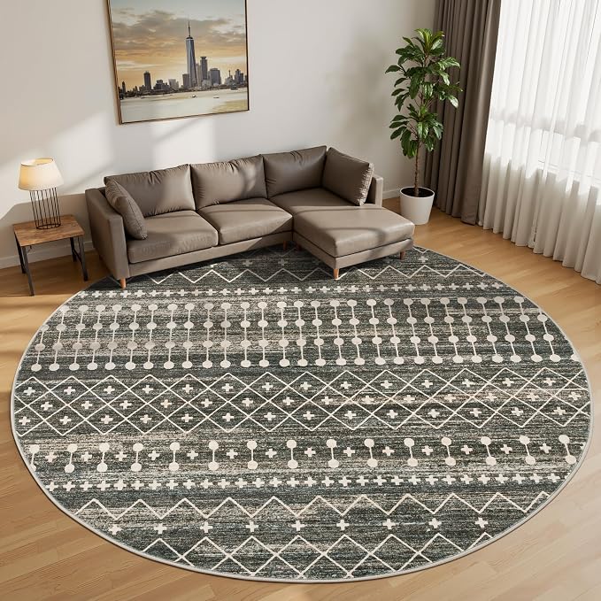 Miukiki Round Rugs 6ft for Living Room Moroccan Washable Circle Rug Non Slip - Image 6