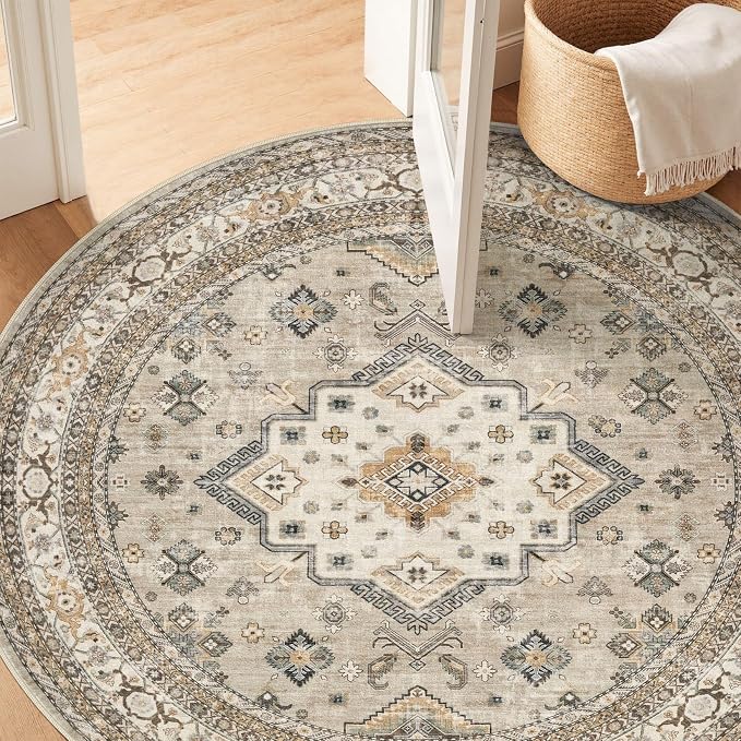 5ft Round Vintage Living Room Area Rug - Image 6