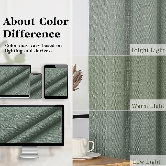 Gwine Sage Green Valance for Windows, Light Filtering Faux Linen Textured - Image 6