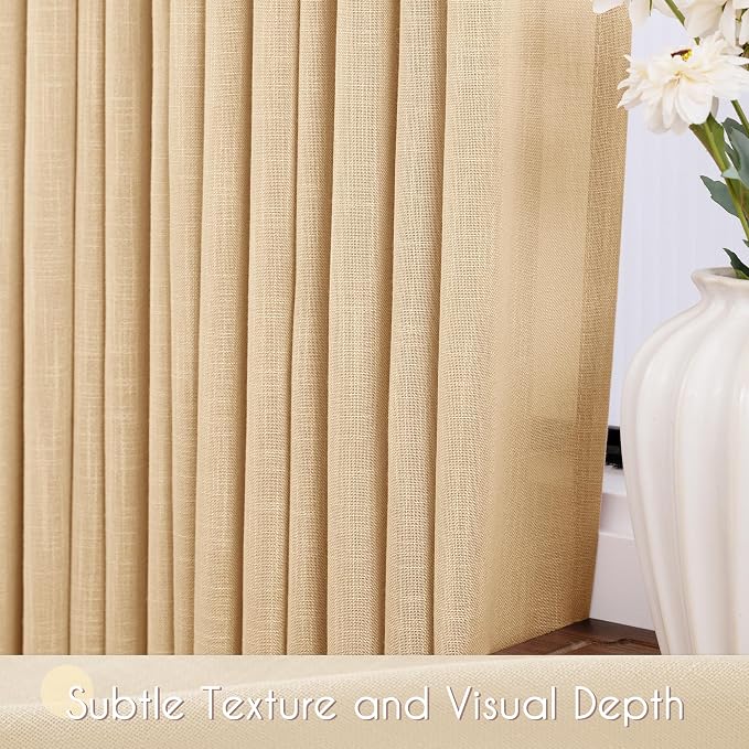 Tan Linen Curtains for Living Room Back Tab Modern Farmhouse Semi Sheer Tan - Image 4