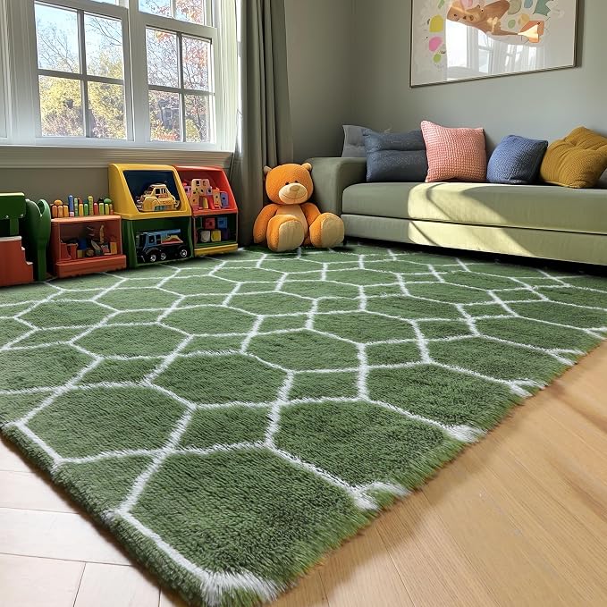 ONASAR 6x9 Area Rugs for Living Room Bedroom, Large Fluffy Olive Green and - Image 7