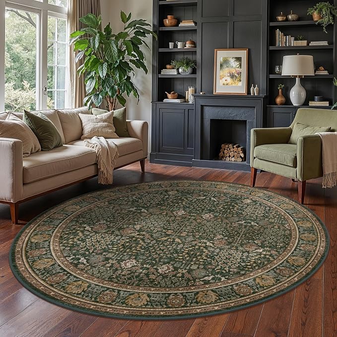 Bavni Round Rug 8ft-Machine Washable Area Rugs Non-Slip by BAVNI