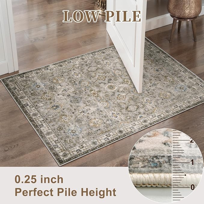 Tangsoo 5x7 Area Rug for Living Room Non Slip, Washable Vintage Beige Grey - Image 3