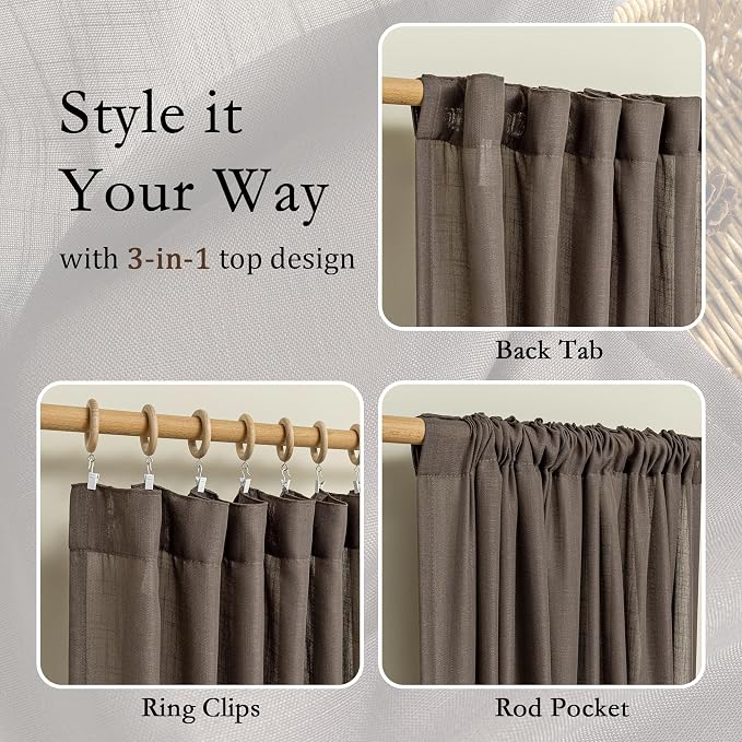 MYSKY HOME Dark Brown Sheer Curtains 63 inch Length Semi Sheer Curtains - Image 4