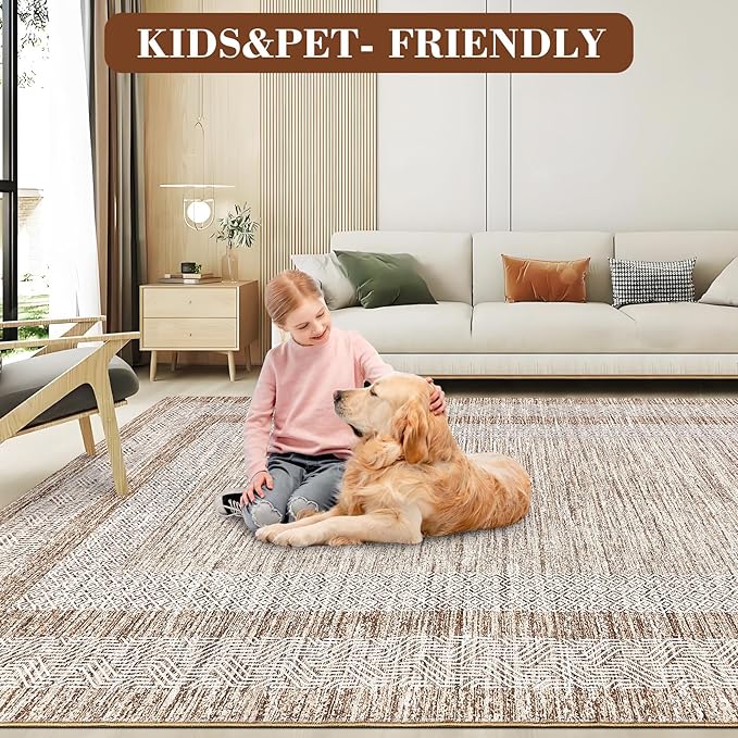 GarveeHome 6x9 Large Washable Area Rug Modern Bordered Rug Distressed Geometric - Image 7