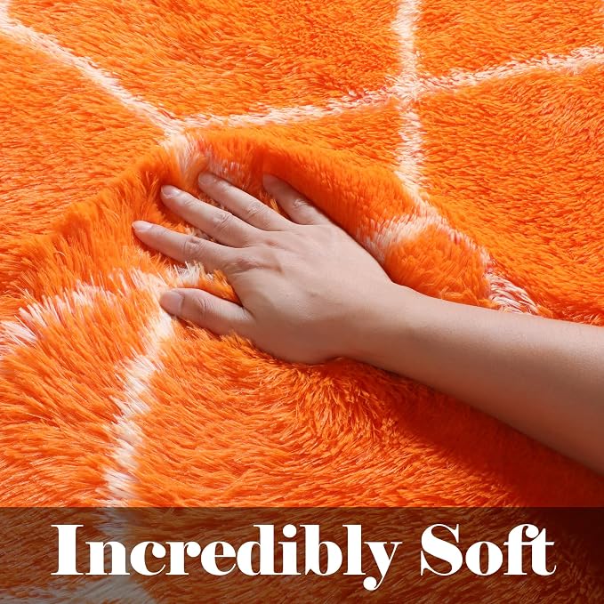 ONASAR Area Rugs for Bedroom Living Room, 4x6 Fluffy Orange and White Throw Rug - Image 2