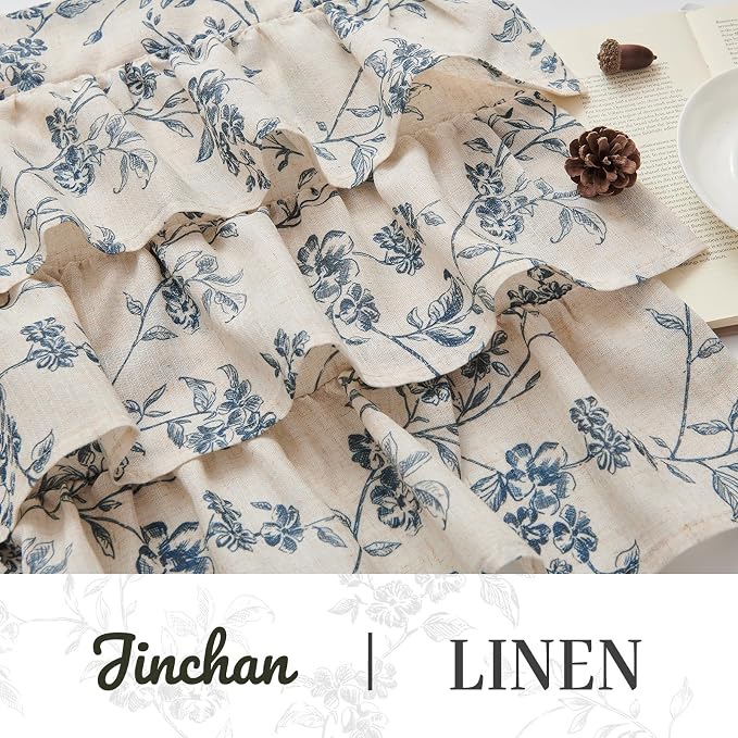jinchan Ruffled Floral Valance Curtain Shabbychic Linen Window Valance 18 Inch - Image 6