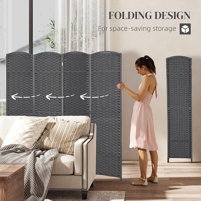 HOMCOM Room Divider, 4 Panel Folding Privacy Screen, 5.6' Tall Freestanding - Image 4