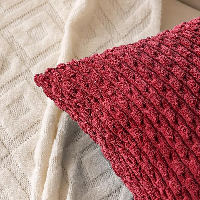 Set of 4 Burgundy Decorative Throw Pillow Covers 12x20 Inch Corduroy Pillow - Image 3
