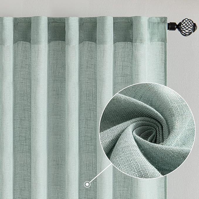 MIULEE Sea Green Linen Curtains 90 Inch Long - Image 2