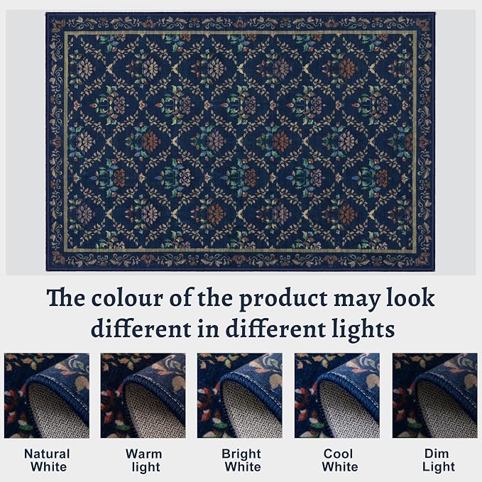 Tangsoo 2x3 Small Washable Entry Rug, Non Slip Blue Floral Throw Area Rugs - Image 2