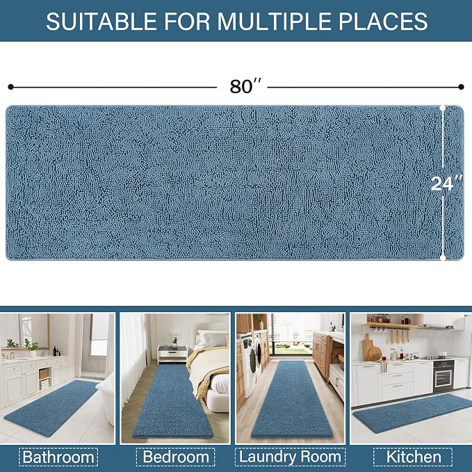 LOCHAS Luxury Bathroom Rug Shaggy Bath Mat 24 x 80 Inch, Washable Non Slip Bath - Image 2