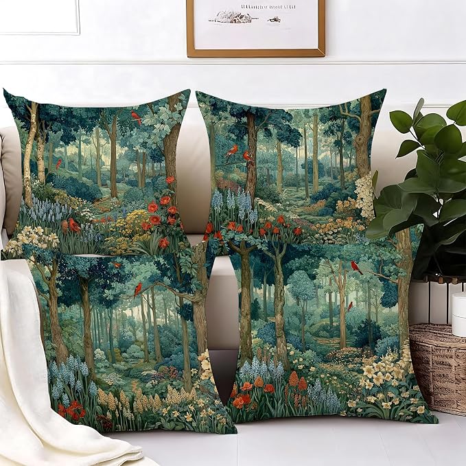 Rustic Forest Green Pillow Covers 18x18 Set of 4, Cottagecore Summer Lemon - Image 4