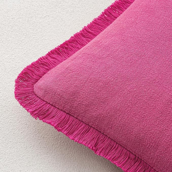 MIULEE Decorative Throw Pillow Covers Neutral Linen Fringe Throw Pillows Set of - Image 3